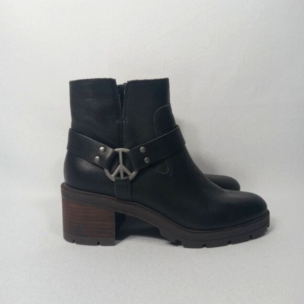 LUCKY BRAND Soxton Women's Black Leather Moto Style Boots Size 9.5